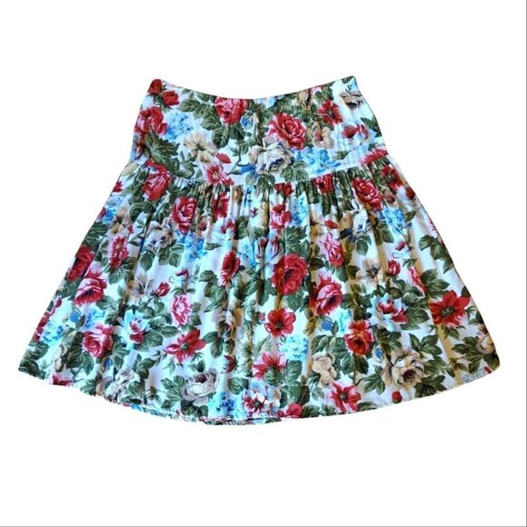 VTG 90s Colorful Floral High Waist Pull On Pleated Midi Skirt *fits like Med - Picture 12 of 16